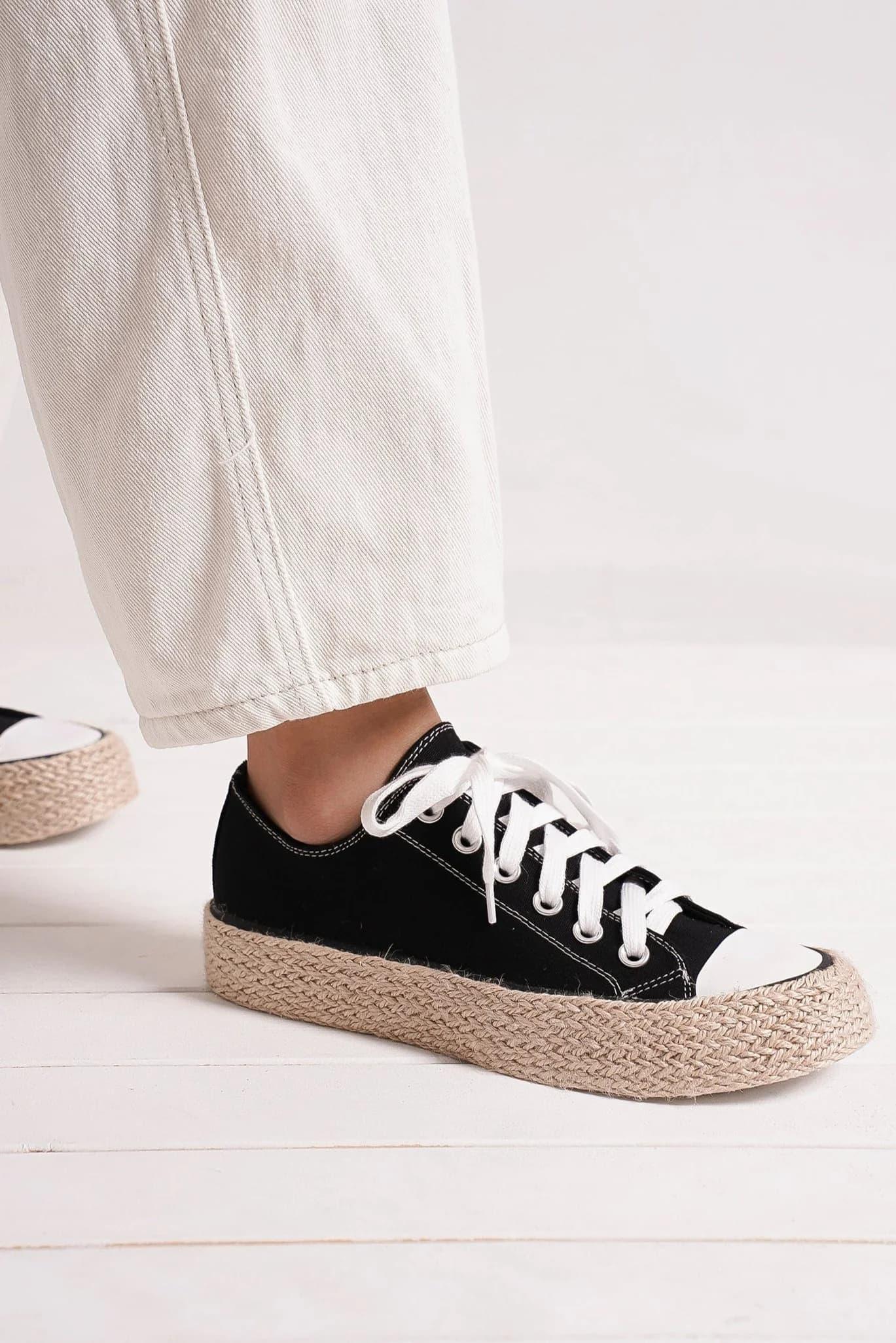 Beast Fashion Lace Up Woven Espadrille Sole Sneakers - Trendy by Luna