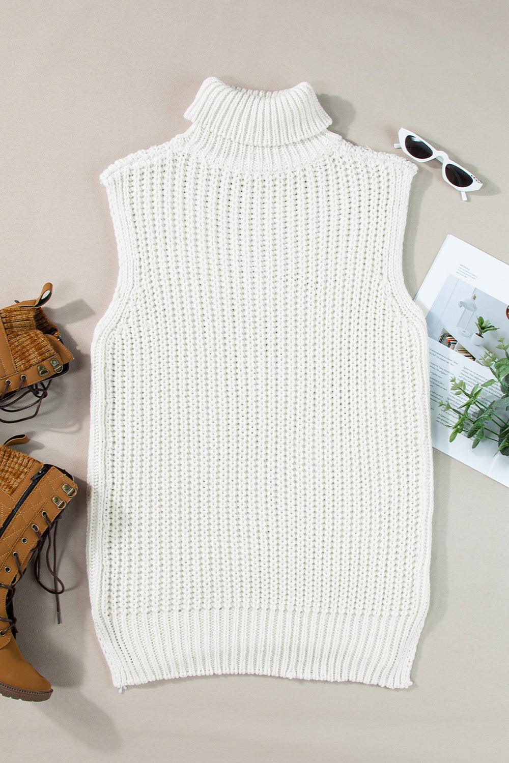 Trendy Slit Turtleneck Sleeveless Sweater Vest - Trendy by Luna