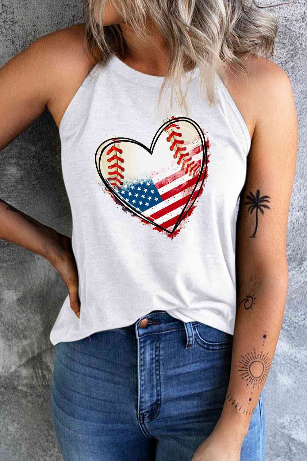 US Flag Heart Graphic Tank - Trendy by Luna