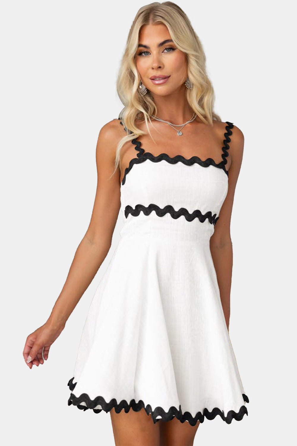 Contrast Trim Square Neck Mini Dress - Trendy by Luna