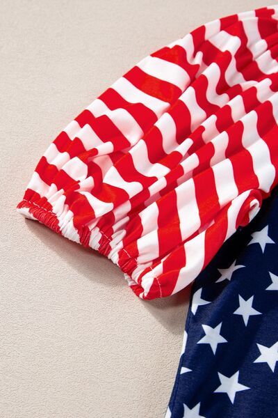 Stars and Stripes Round Neck Short Sleeve Top - Trendy by Luna