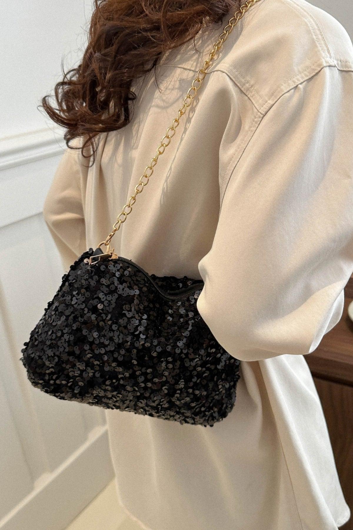 Sequin Removable Strap Shoulder Bag - Trendy by Luna