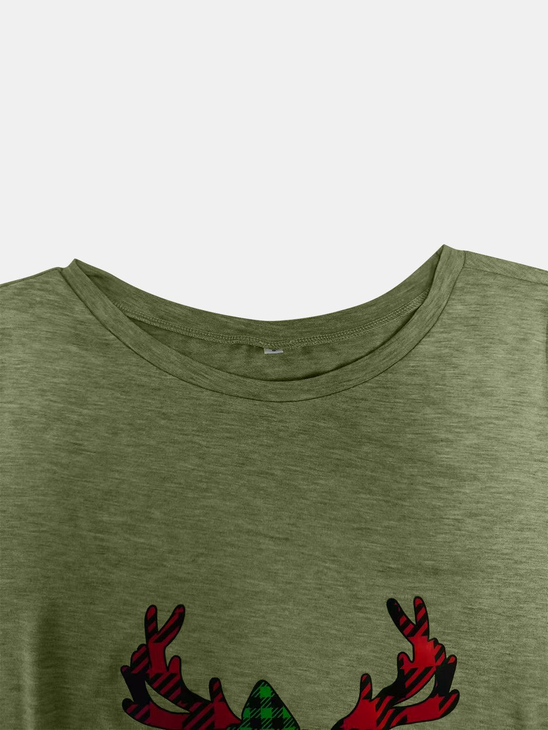 Full Size Reindeer Round Neck Long Sleeve T-Shirt - Trendy by Luna