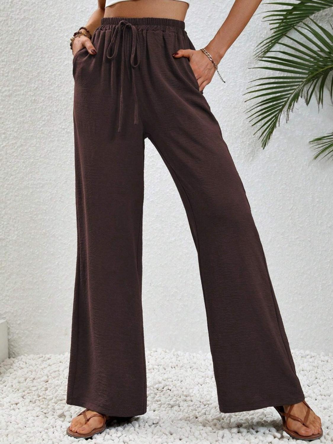 Wide Leg Drawstring Pants - Trendy by Luna