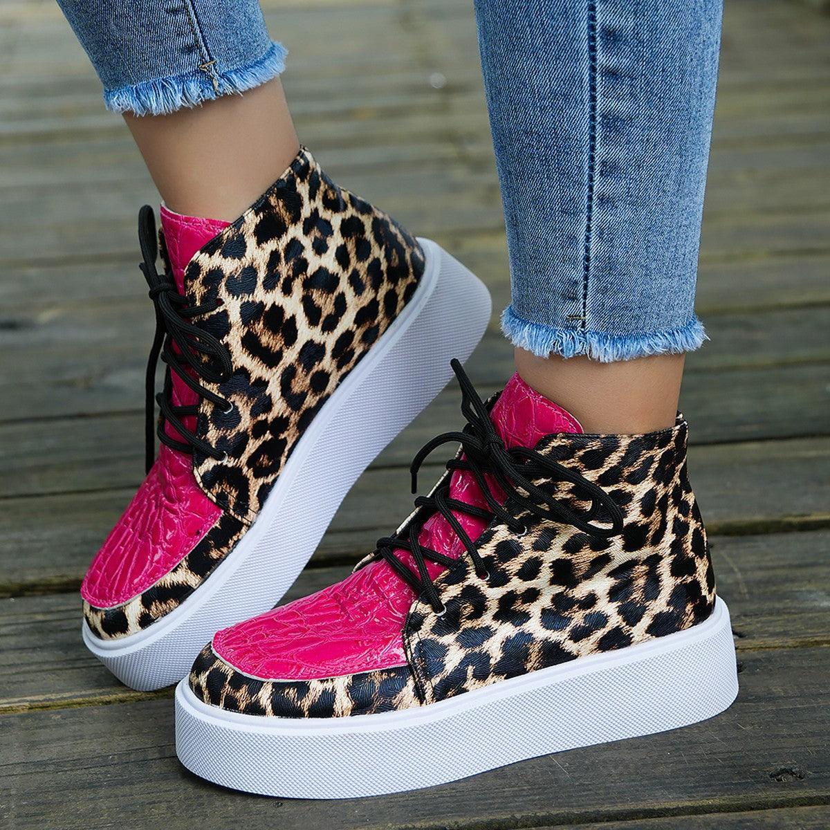 PU Leather Leopard Platform Sneakers - Trendy by Luna