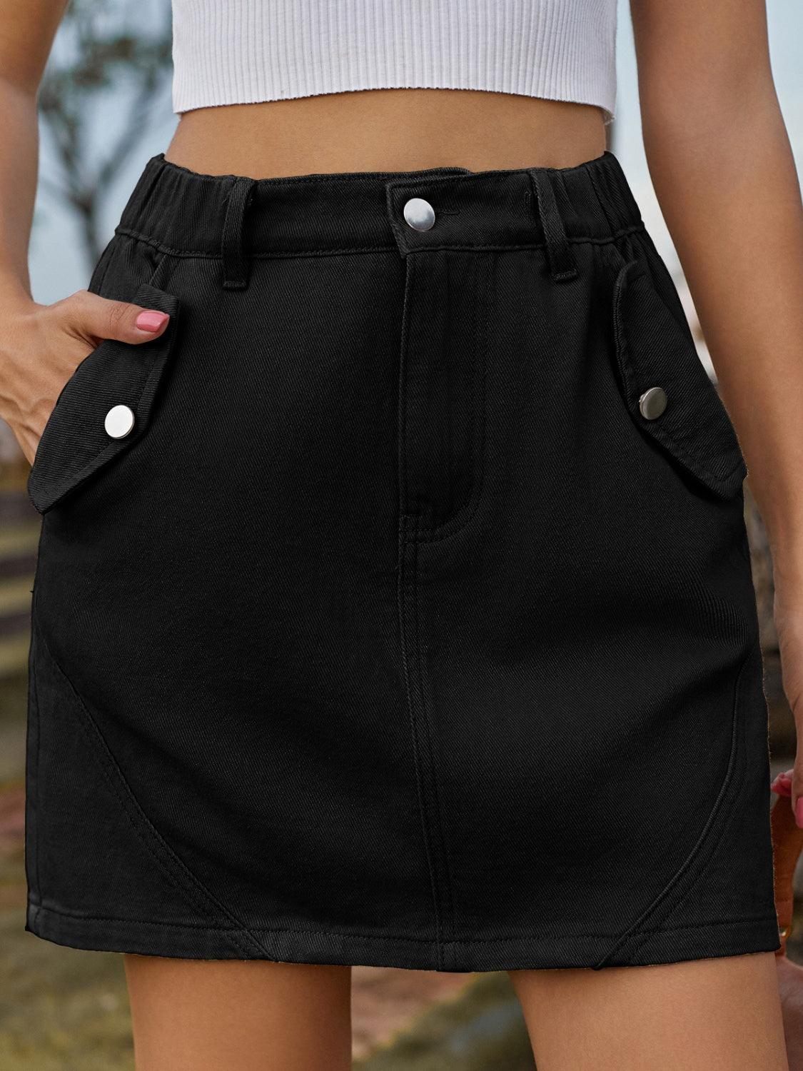 Pocketed Buttoned Mini Denim Skirt - Trendy by Luna