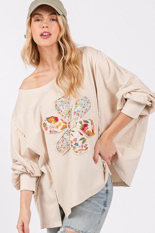 Flower Patch Dropped Shoulder Oversize Top - Trendy by Luna