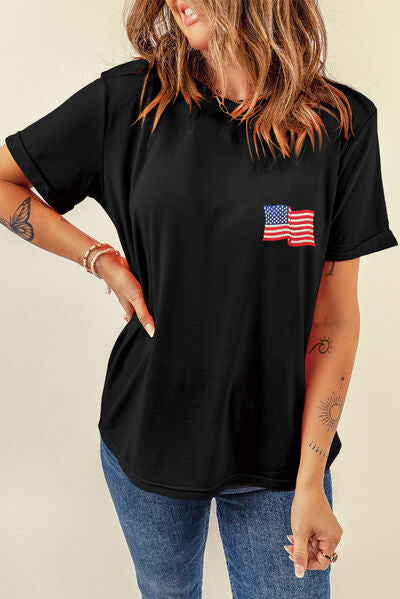 US Flag Round Neck Short Sleeve T-Shirt - Trendy by Luna