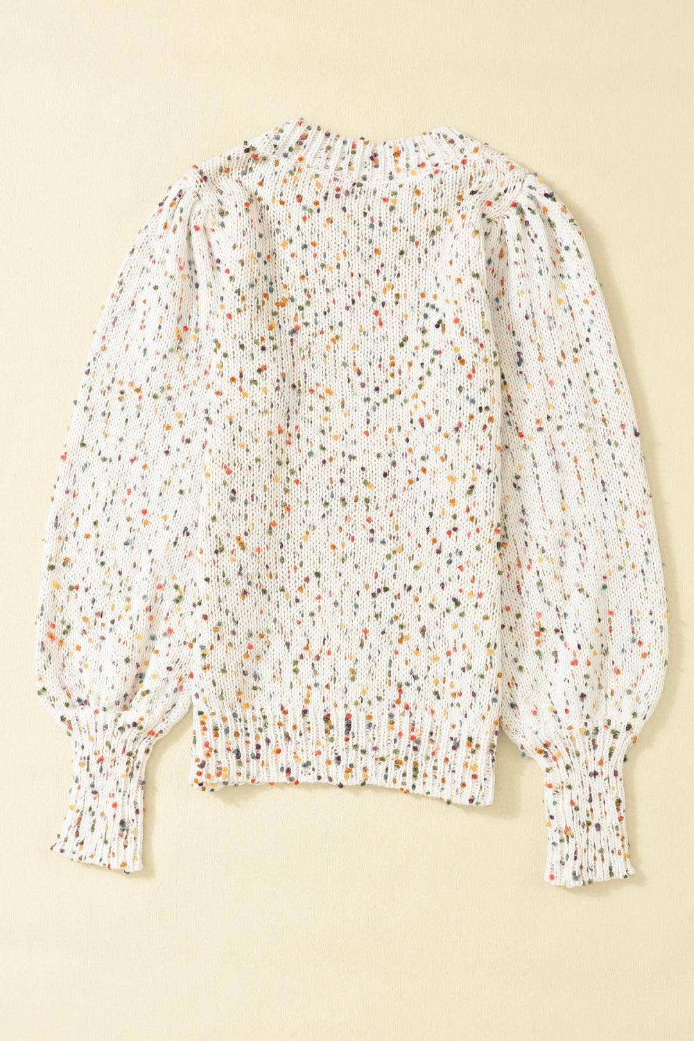 Confetti Round Neck Long Sleeve Sweater - Trendy by Luna