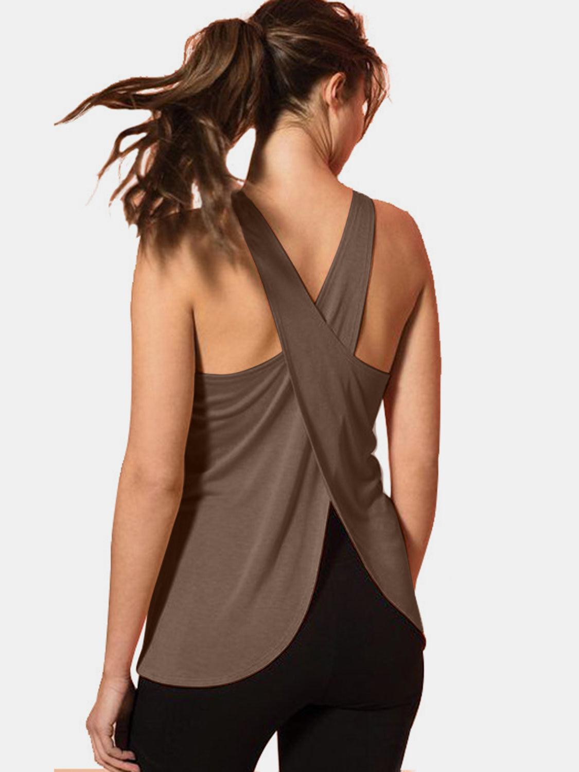 Crisscross Scoop Neck Active Tank - Trendy by Luna