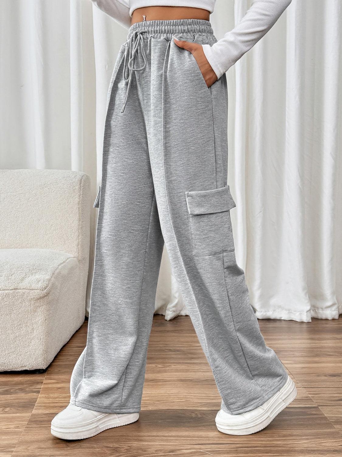 Perfee Drawstring Wide Leg Pants with Pockets - Trendy by Luna