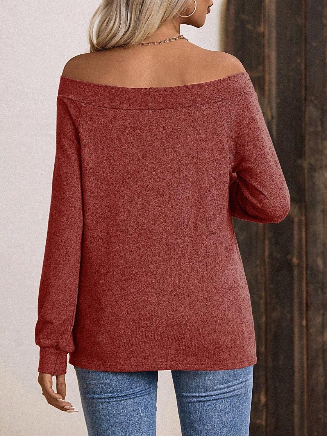 Off-Shoulder Long Sleeve T-Shirt - Trendy by Luna