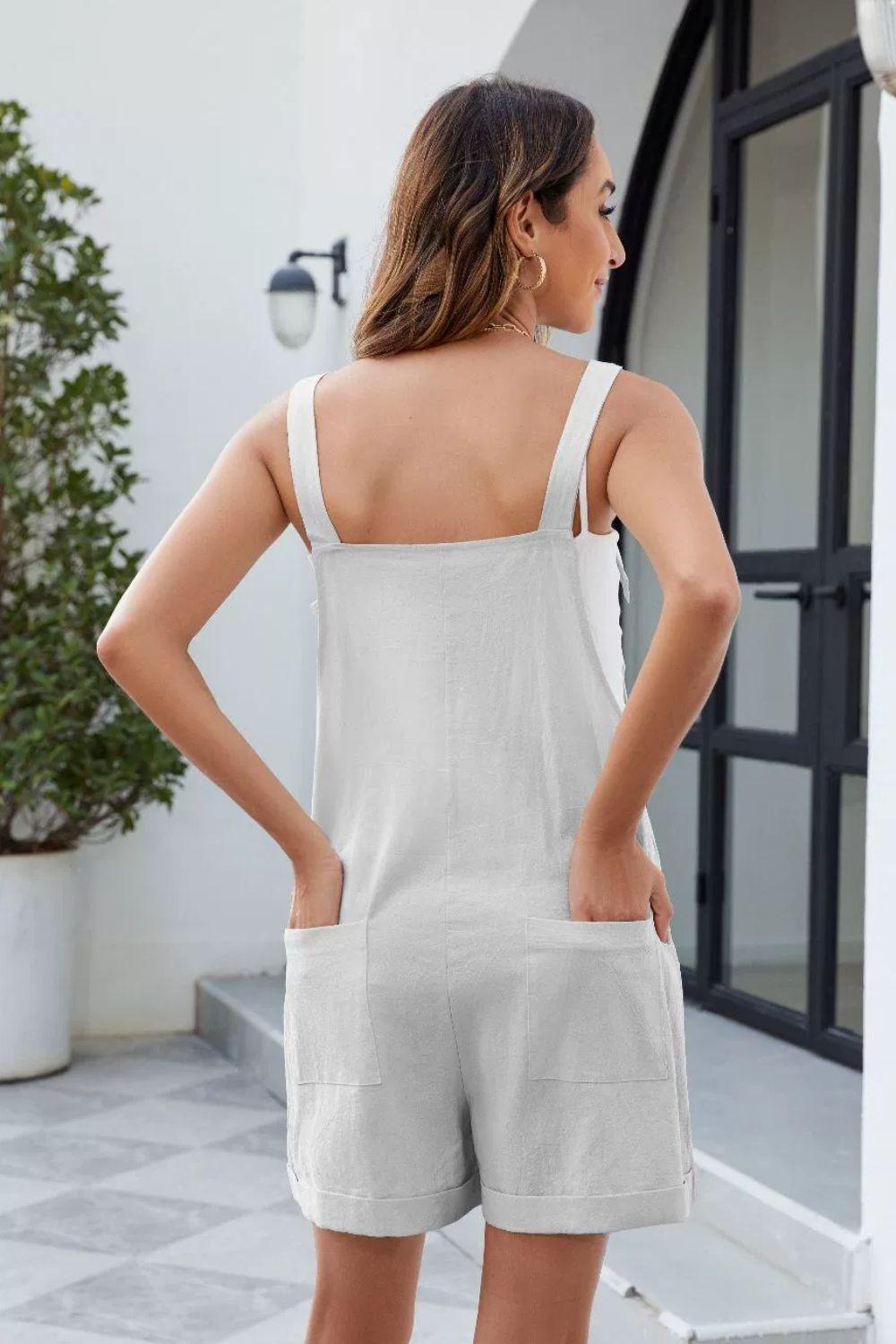 Knotted Strap Romper with Pockets - Trendy by Luna