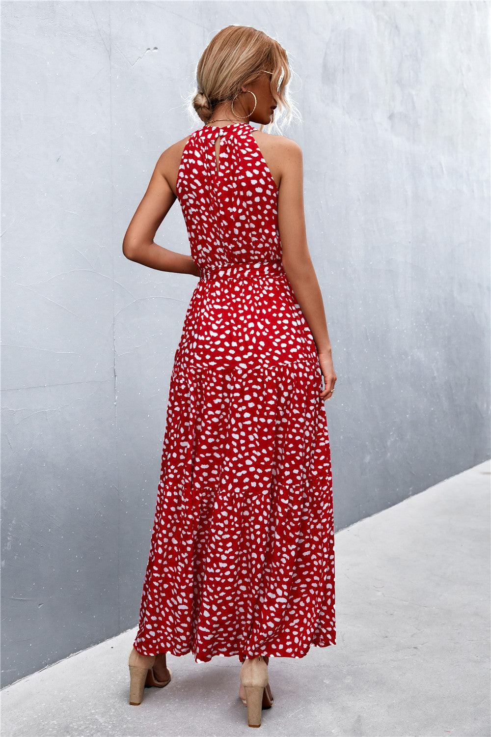 Printed Sleeveless Tie Waist Maxi Dress - Trendy by Luna