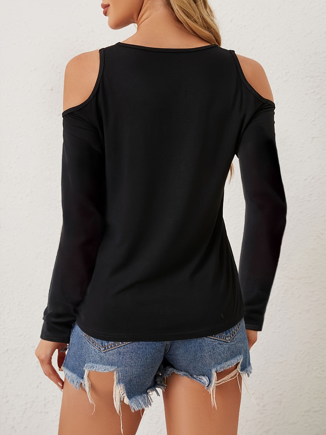 V-Neck Cold Shoulder Long Sleeve T-Shirt - Trendy by Luna