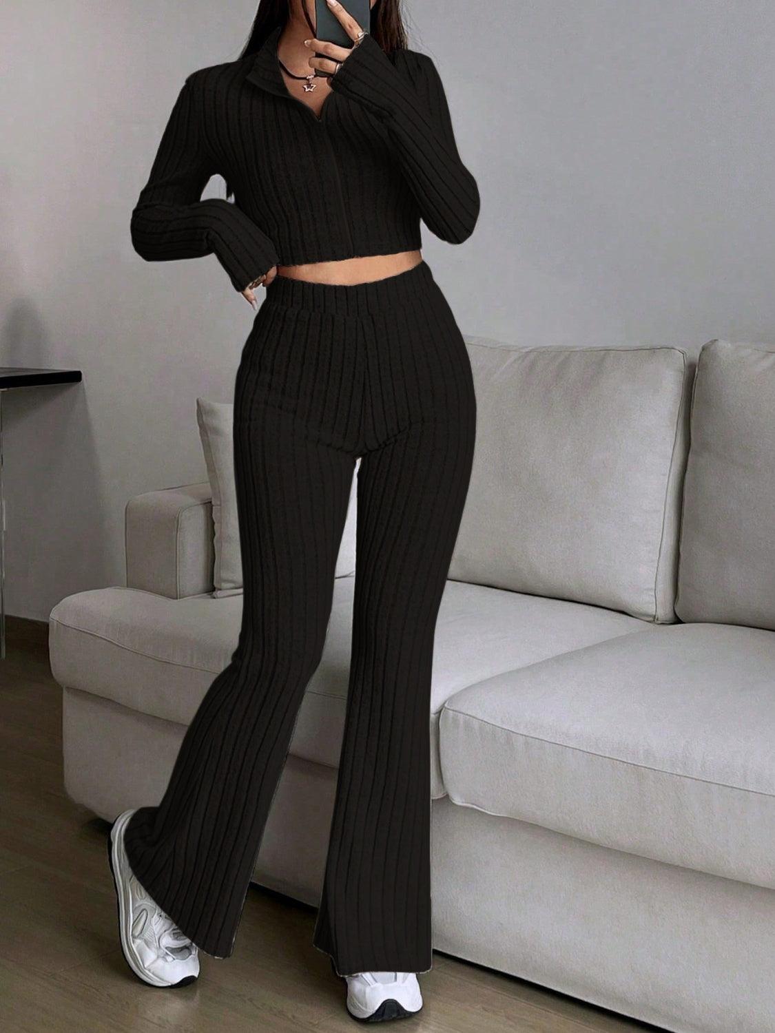 Honey Zip Up Long Sleeve Top and Pants Set - Trendy by Luna