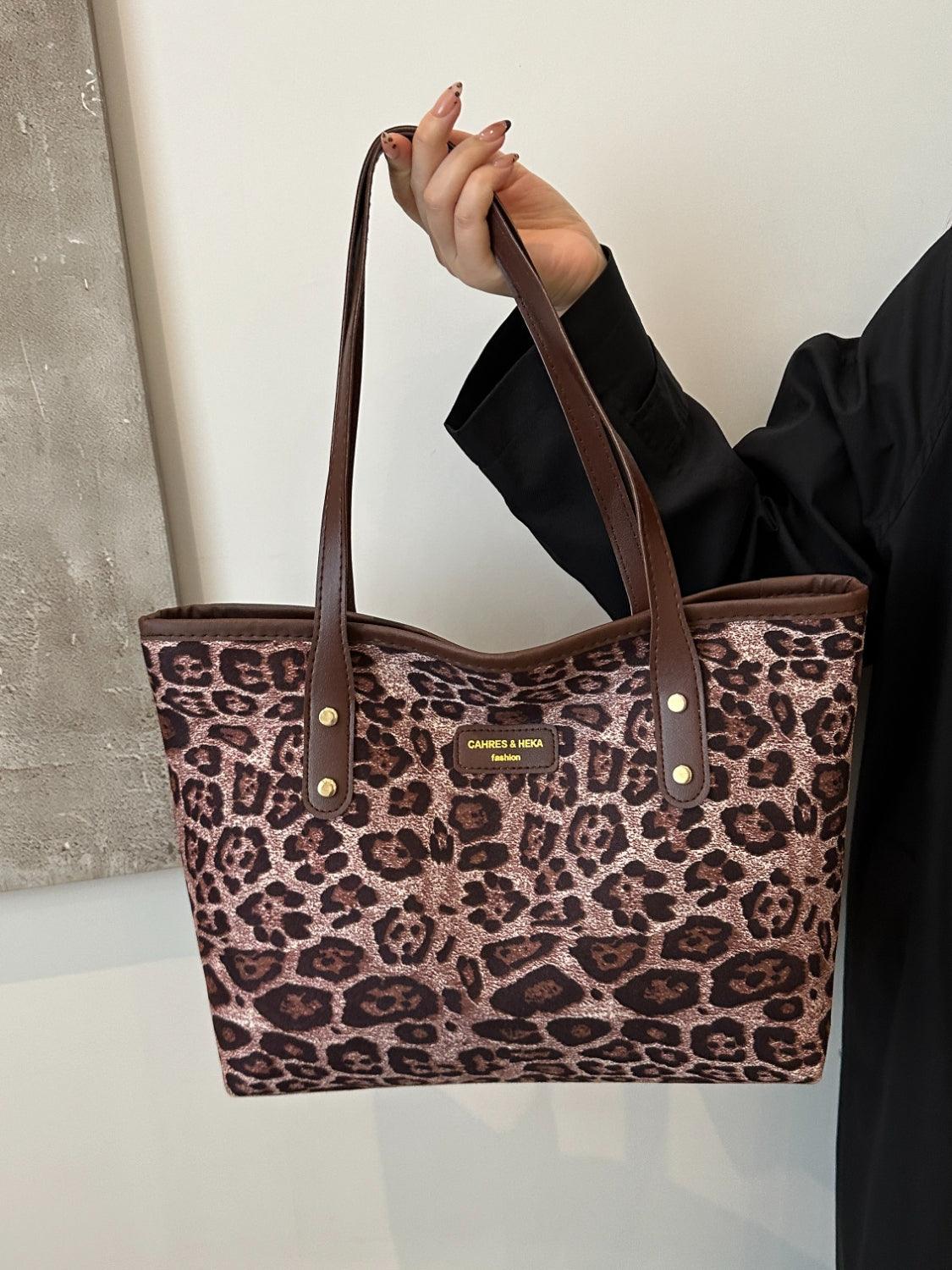 Leopard Polyester Tote Bag - Trendy by Luna