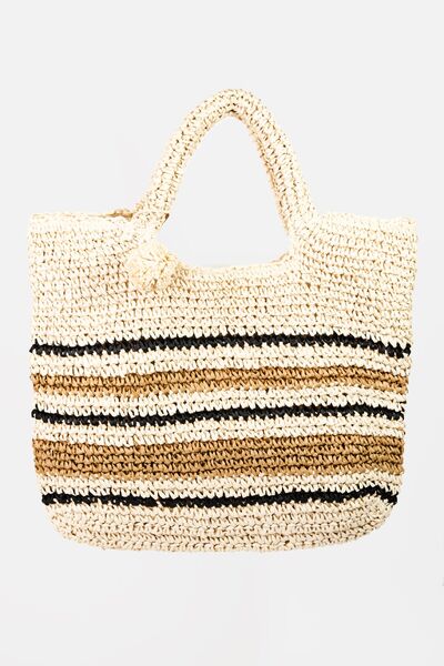 Fame Striped Straw Braided Tote Bag - Trendy by Luna