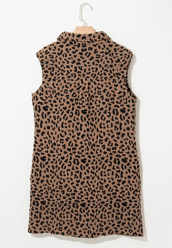 Leopard Johnny Collar Sleeveless Mini Dress - Trendy by Luna