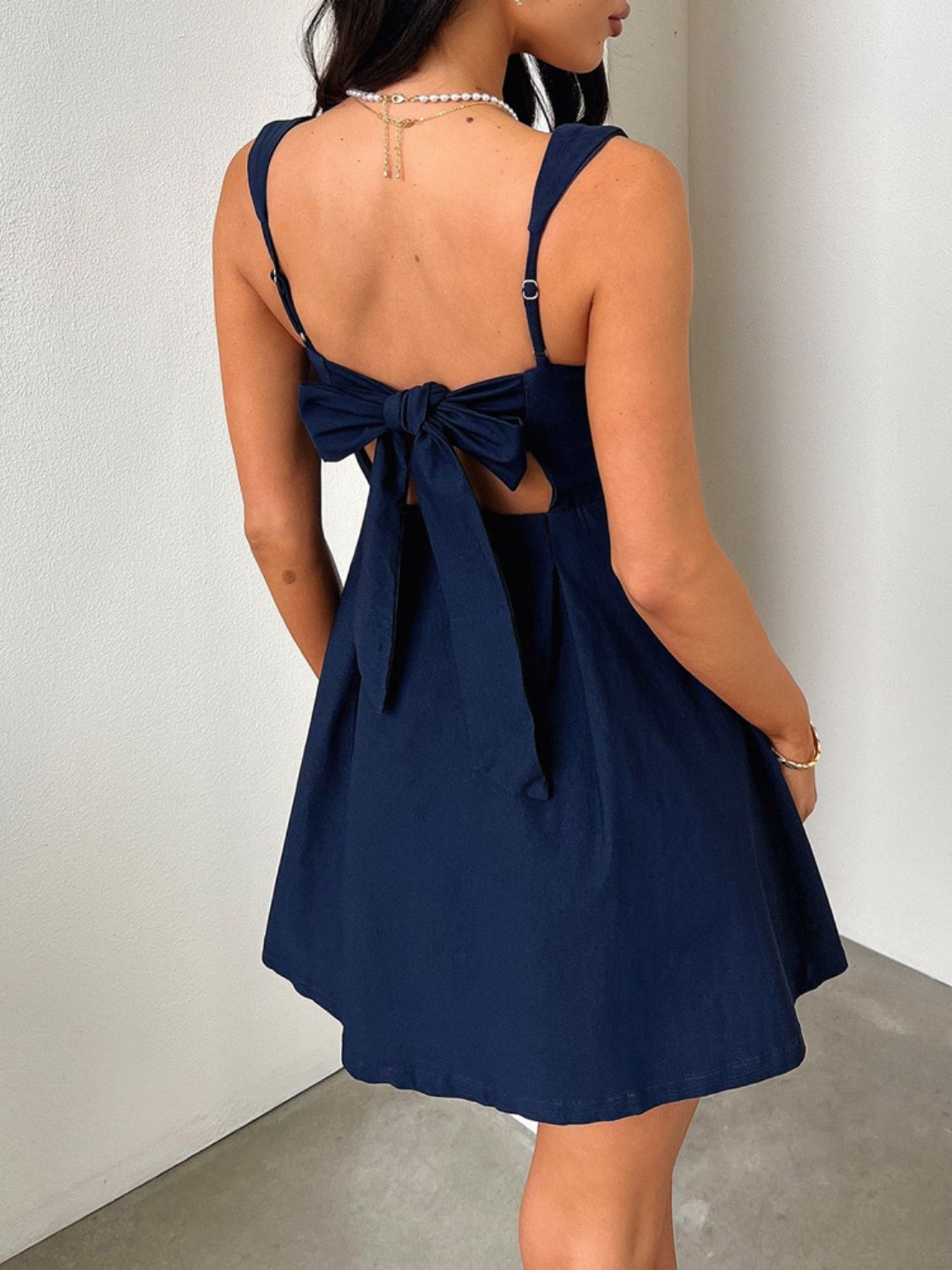 Bow Back Square Neck Mini Dress