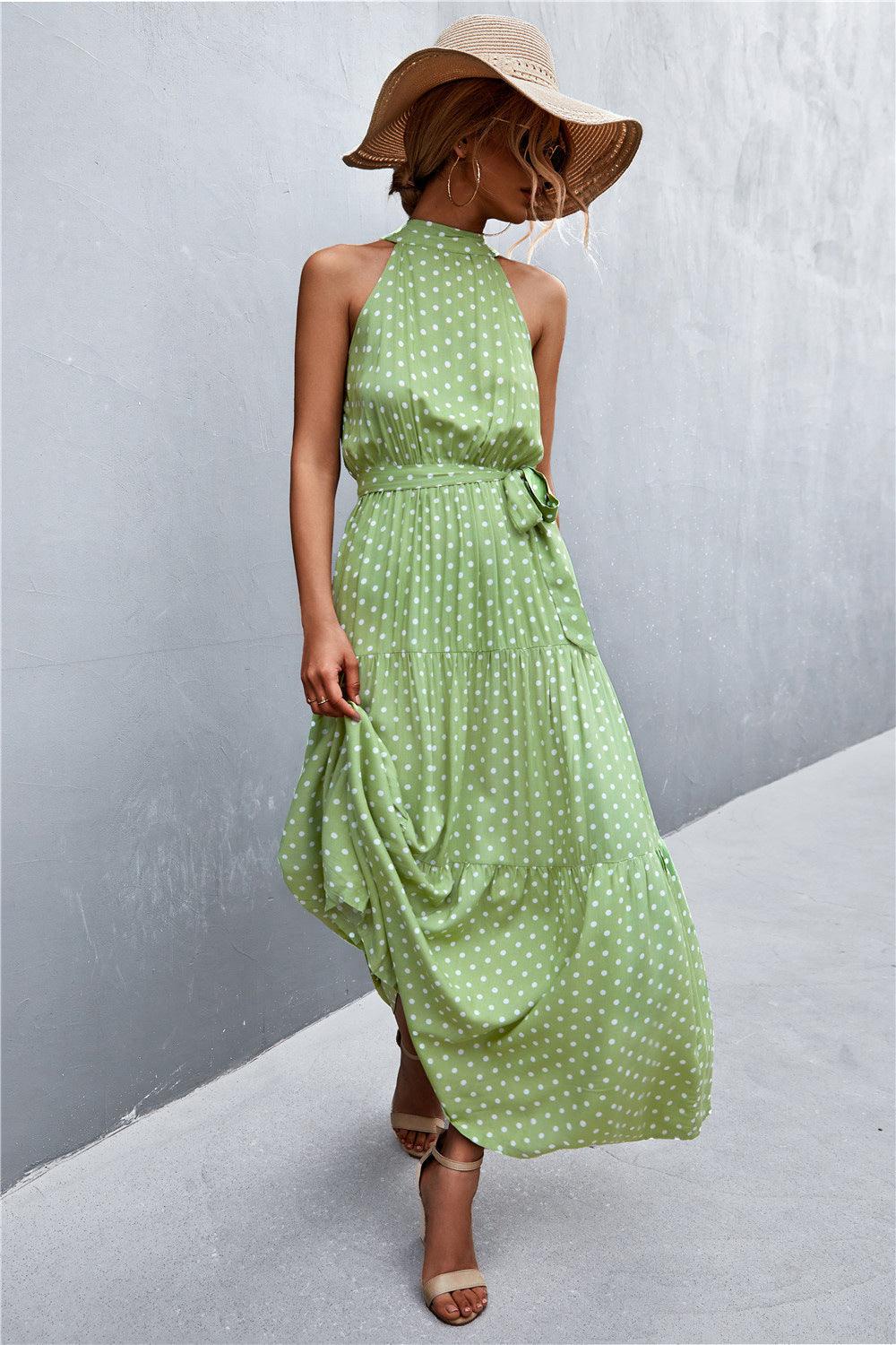 Printed Sleeveless Tie Waist Maxi Dress - Trendy by Luna