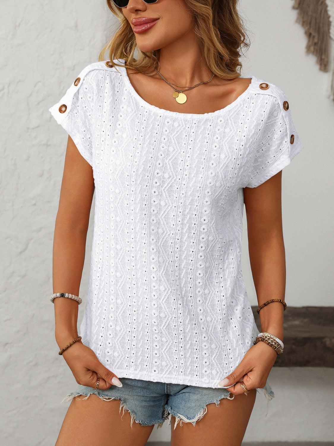 Round Neck Short Sleeve Top - Trendy by Luna