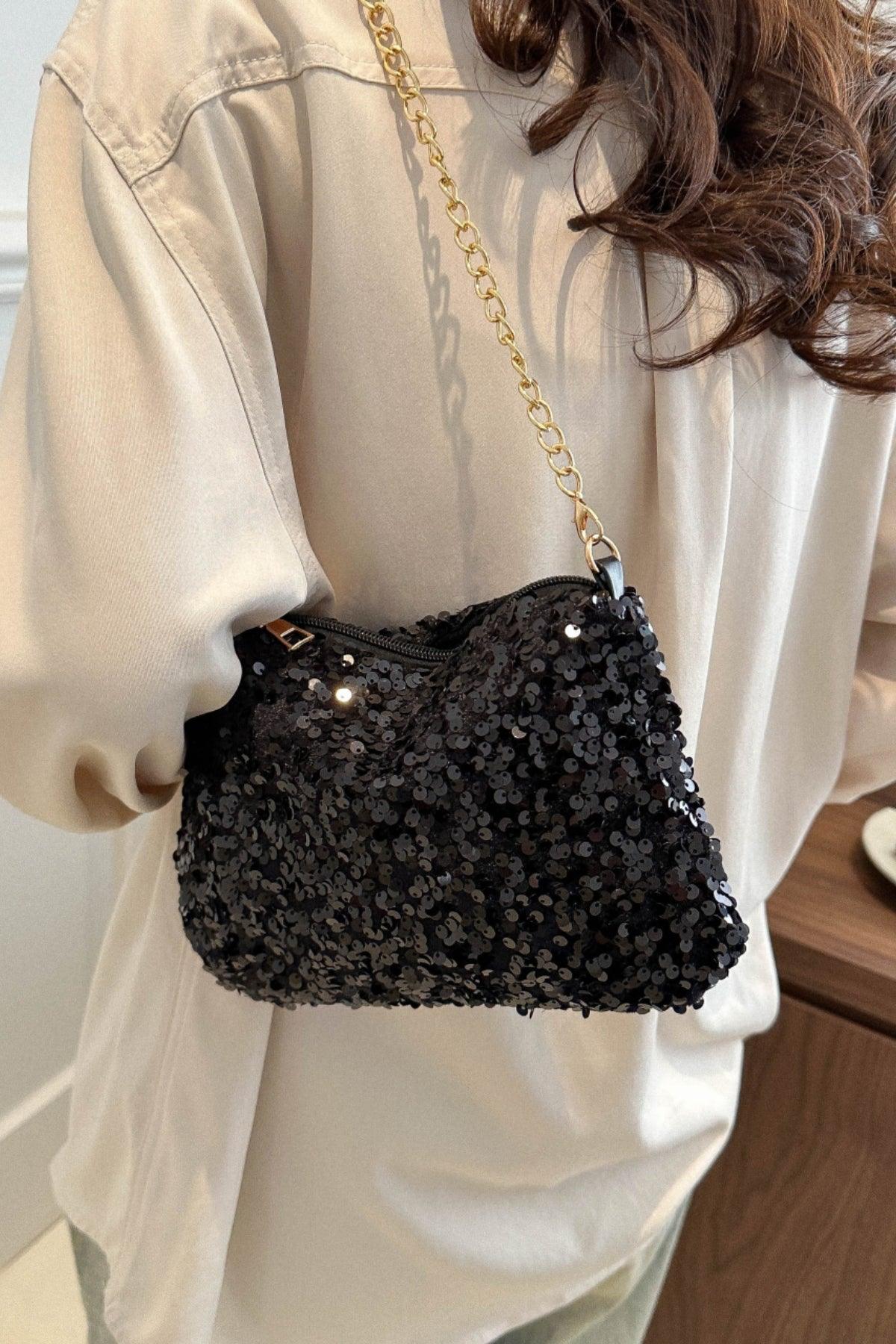 Sequin Removable Strap Shoulder Bag - Trendy by Luna