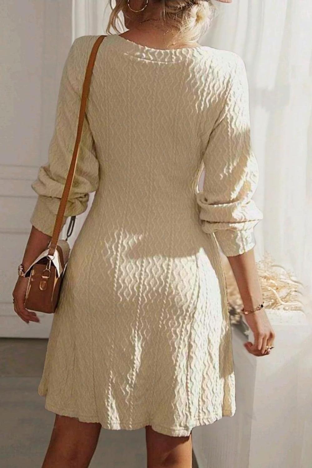 Texture V-Neck Long Sleeve Dress - Trendy by Luna