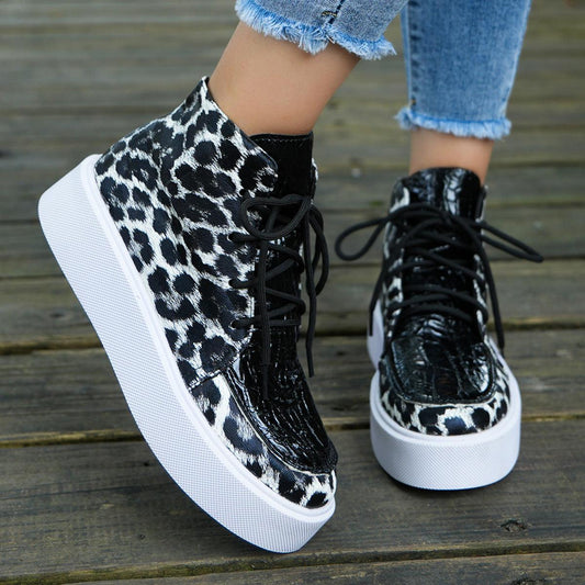 PU Leather Leopard Platform Sneakers - Trendy by Luna