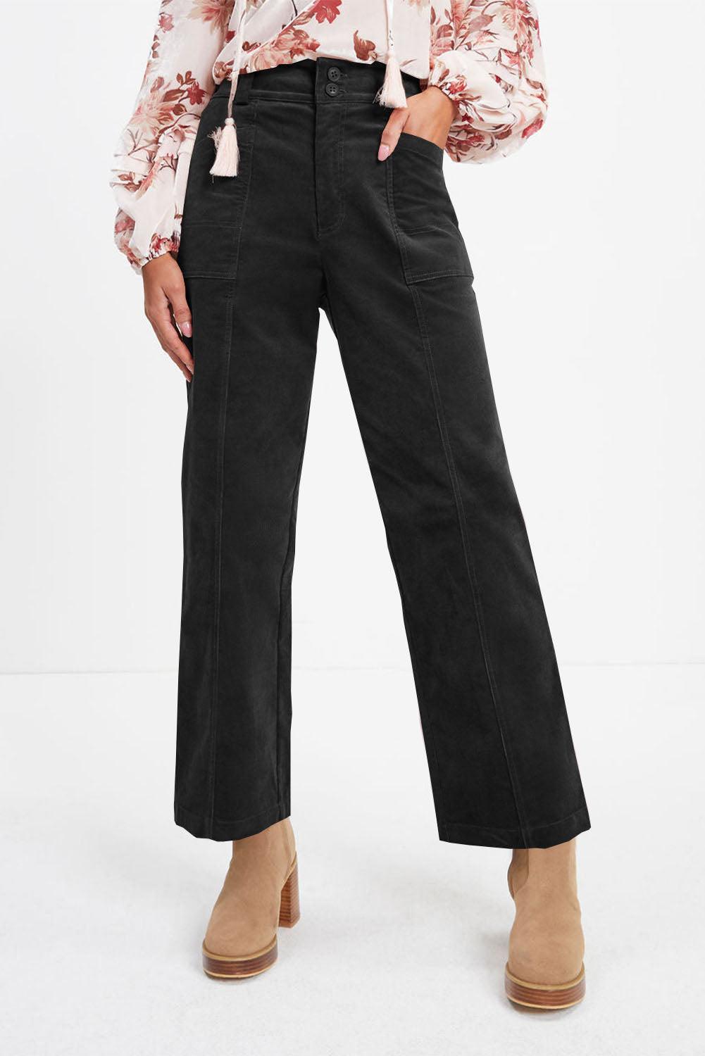 Half Elastic Waist Straight Pants - Trendy by Luna