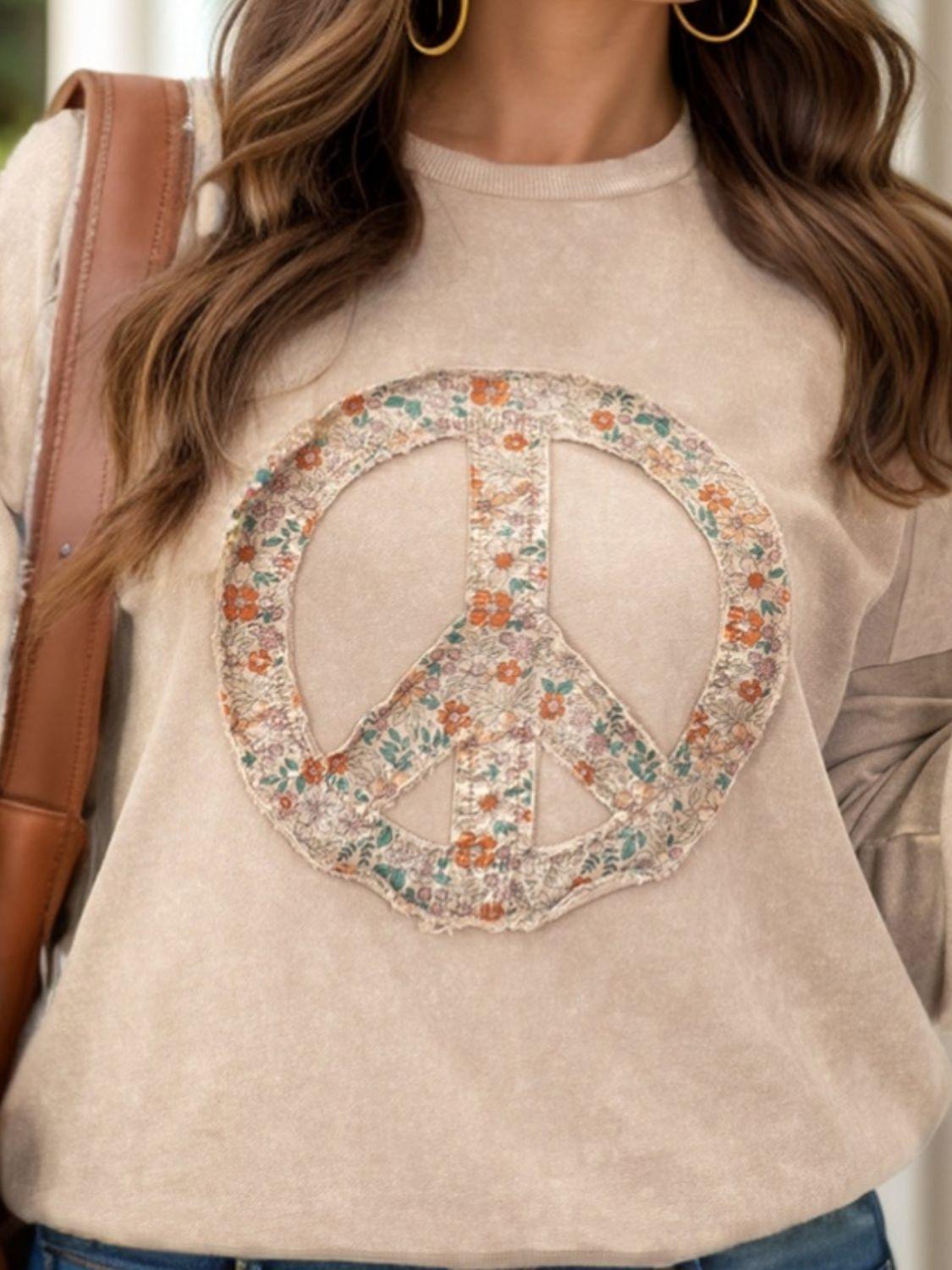 Plus Size Peace Sign Long Sleeve Sweatshirt - Trendy by Luna