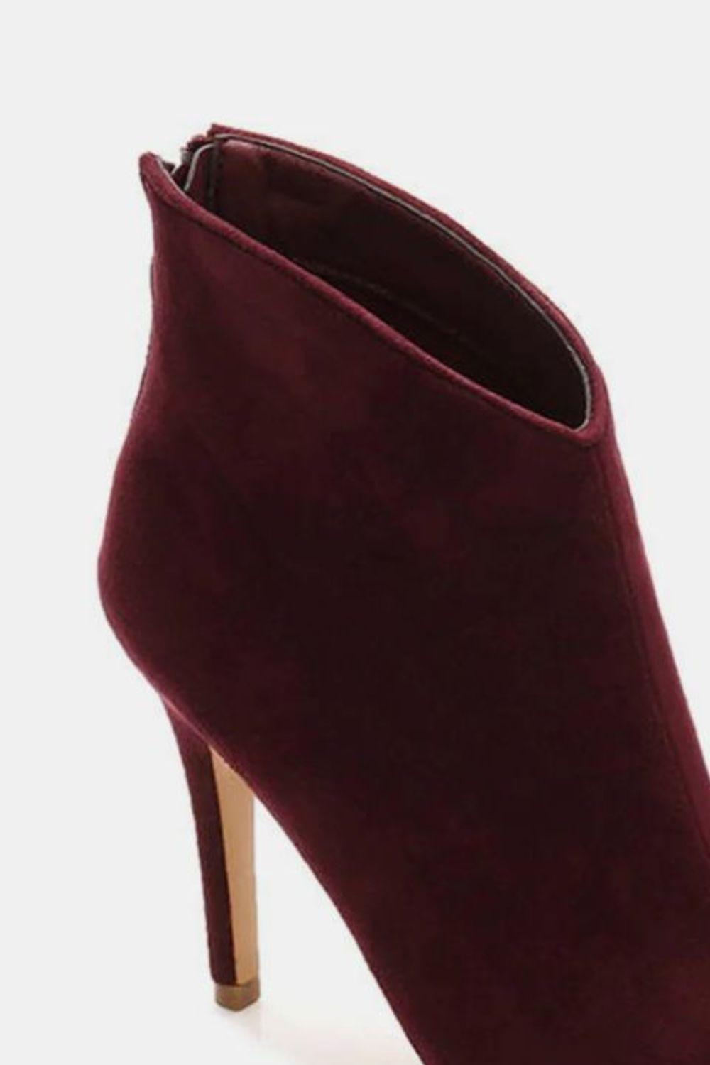 Beast Fashion Suede Stiletto Ankle Booties with Back Zippers - Trendy by Luna