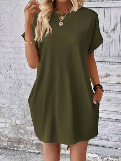 Short Sleeve Mini Tee Dress with Pockets - Trendy by Luna