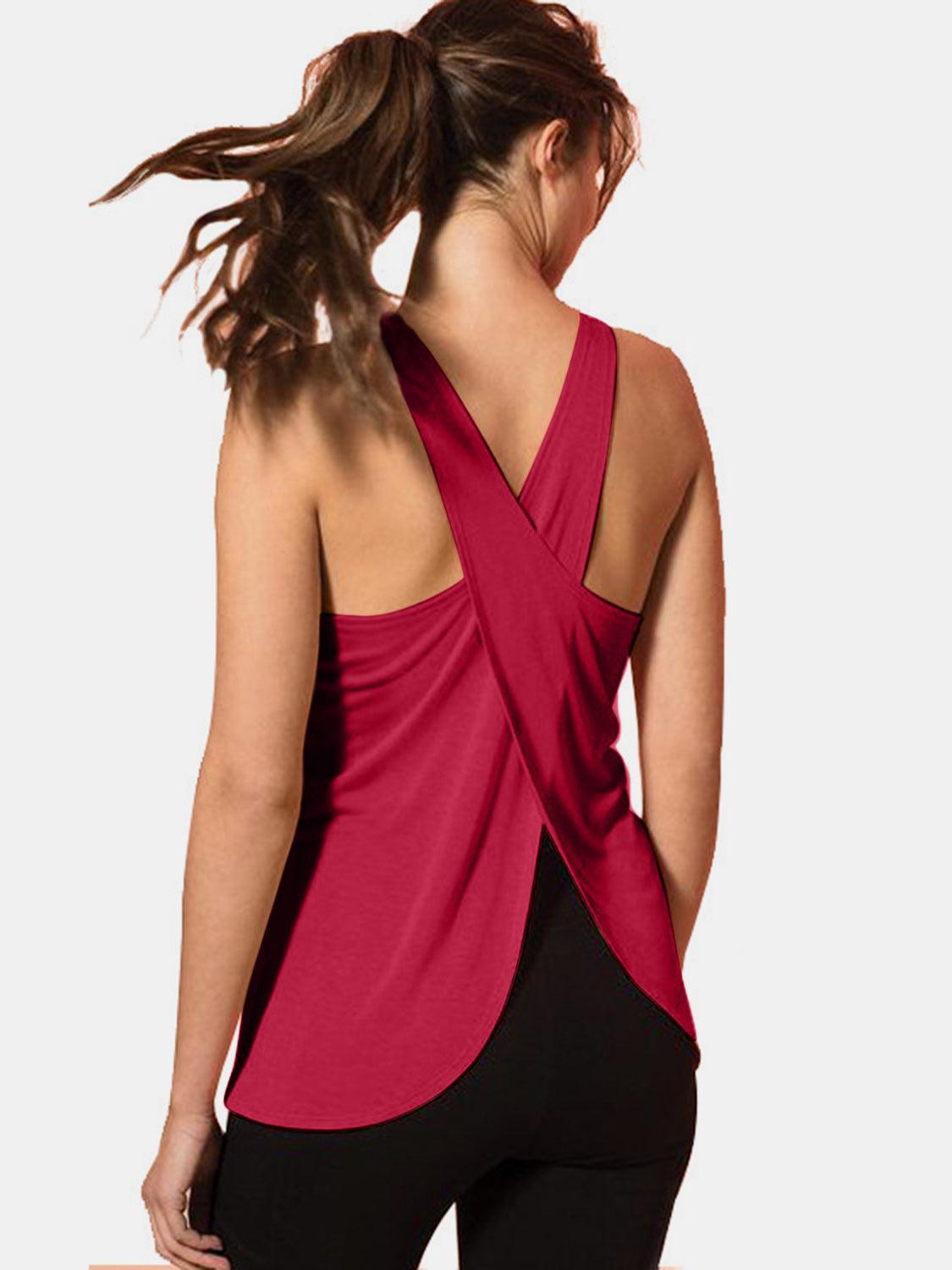 Crisscross Scoop Neck Active Tank - Trendy by Luna