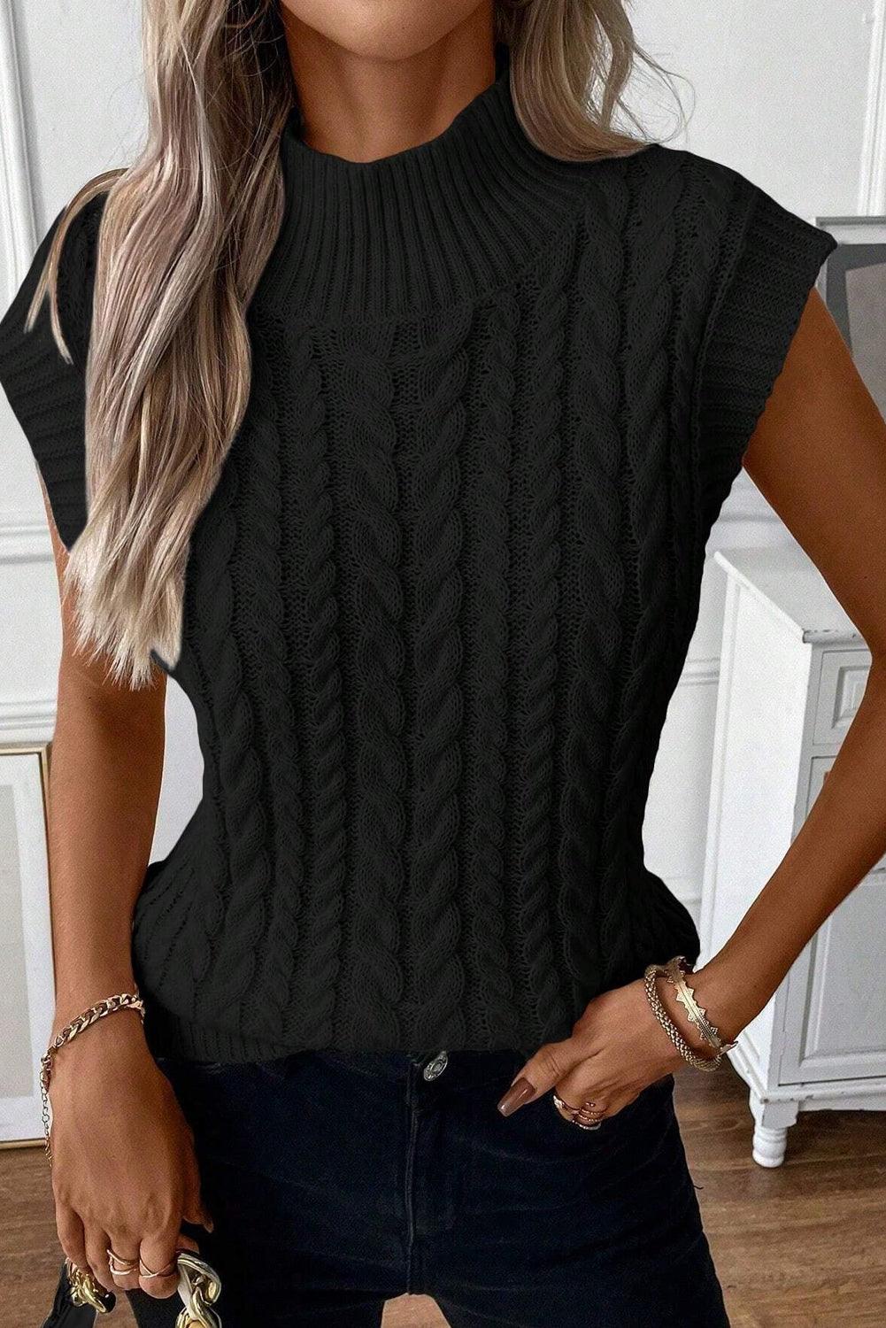 Trendy Cable-Knit Mock Neck Sweater Vest - Trendy by Luna