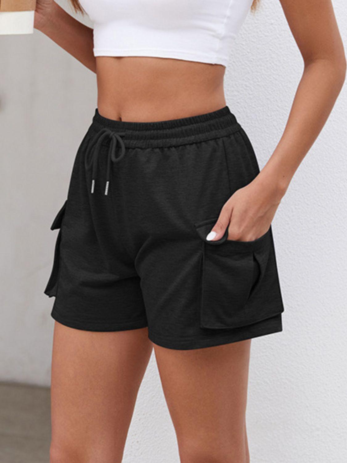 Drawstring Elastic Waist Shorts with Pockets - Trendy by Luna