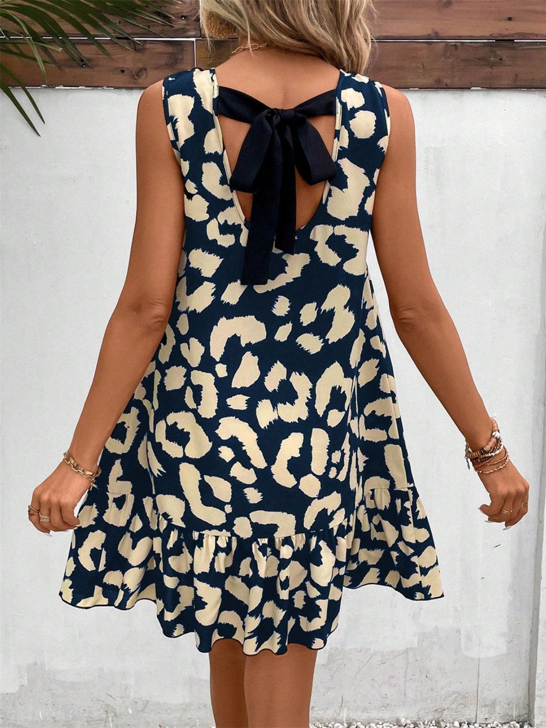 Tied Leopard Round Neck Tank Dress - Trendy by Luna