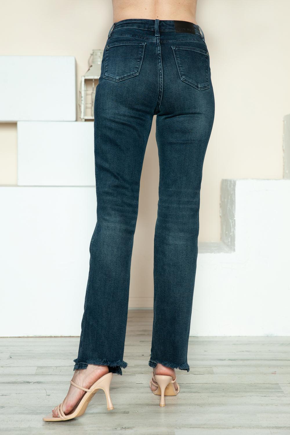 Button Fly Hem Destroy Straight Jeans - Trendy by Luna