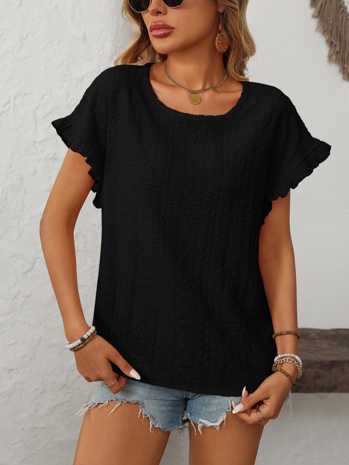 Round Neck Short Sleeve Top - Trendy by Luna