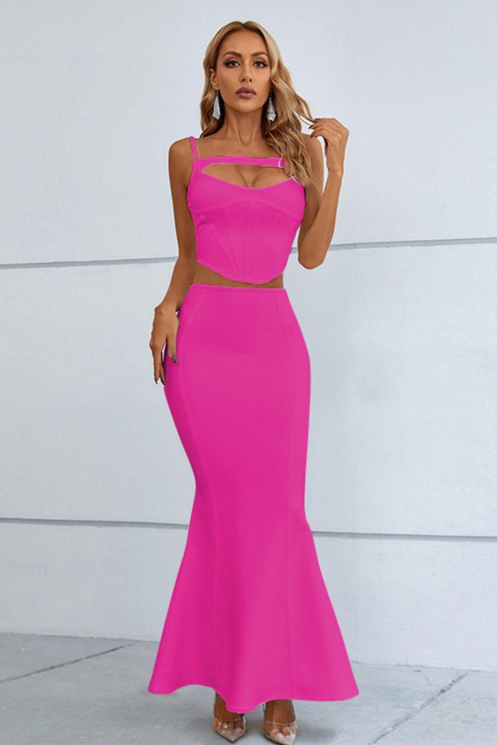 Cutout Seam Detail Cami and Fishtail Skirt Set - Trendy by Luna