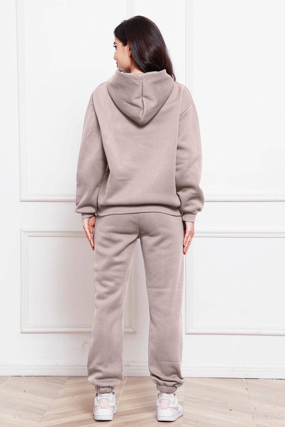 Drop Shoulder Long Sleeve Hoodie and Pants Set - Trendy by Luna