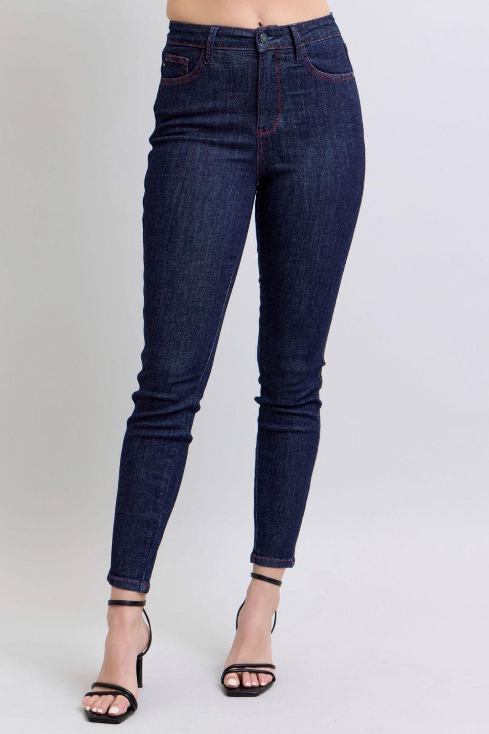 Full Size Heart Shaped Back Pockets Skinny Jeans - Trendy by Luna