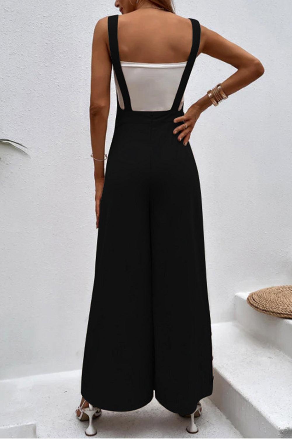 Square Neck Wide Strap Jumpsuit - Trendy by Luna