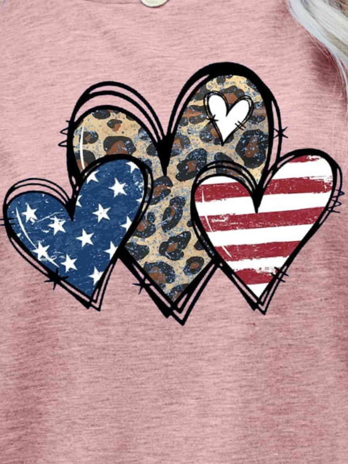 US Flag Leopard Heart Graphic Tee - Trendy by Luna