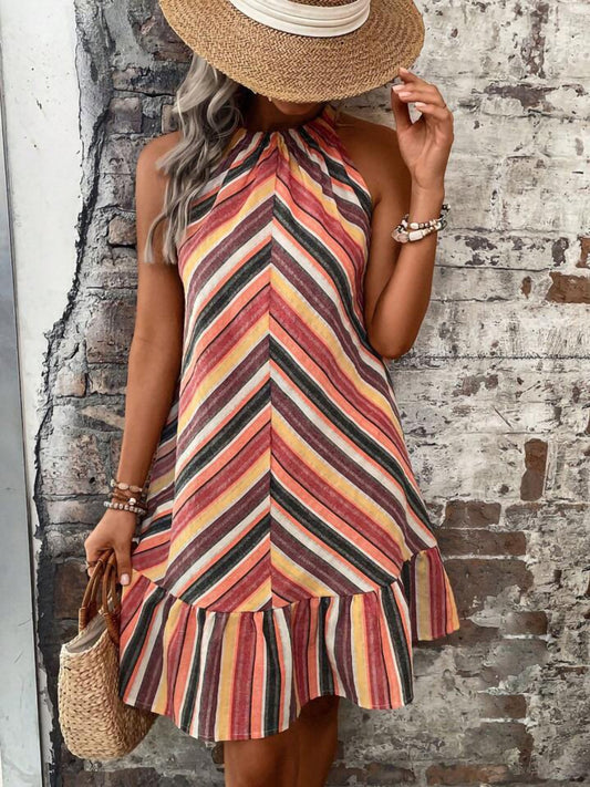 Striped Grecian Neck Dress - Trendy by Luna