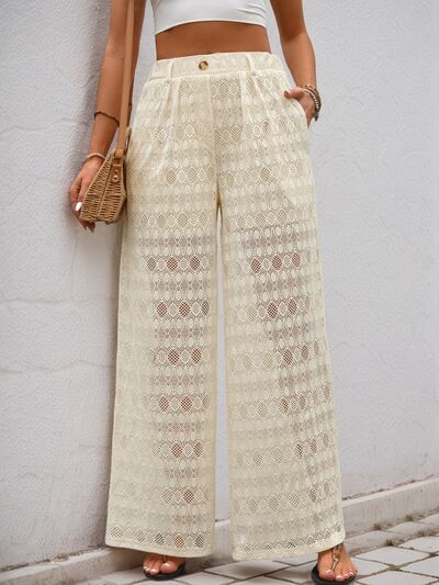 Decorative Button Wide Leg Pants - Trendy by Luna