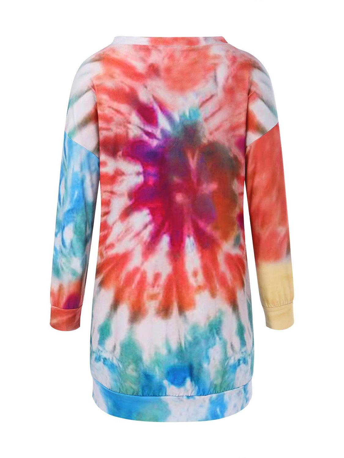 Full Size Tie-Dye Round Neck Long Sleeve Dress - Trendy by Luna