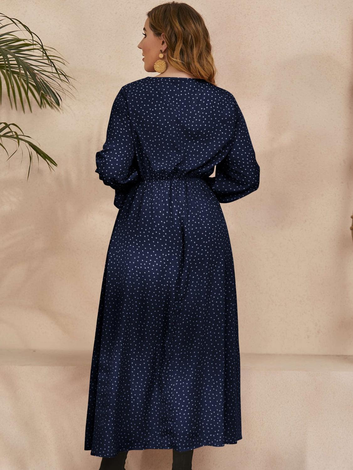 Honey Plus Size Ruffled Polka Dot Long Sleeve Midi Dress - Trendy by Luna