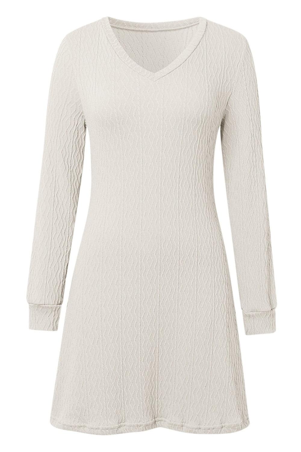 Texture V-Neck Long Sleeve Dress - Trendy by Luna