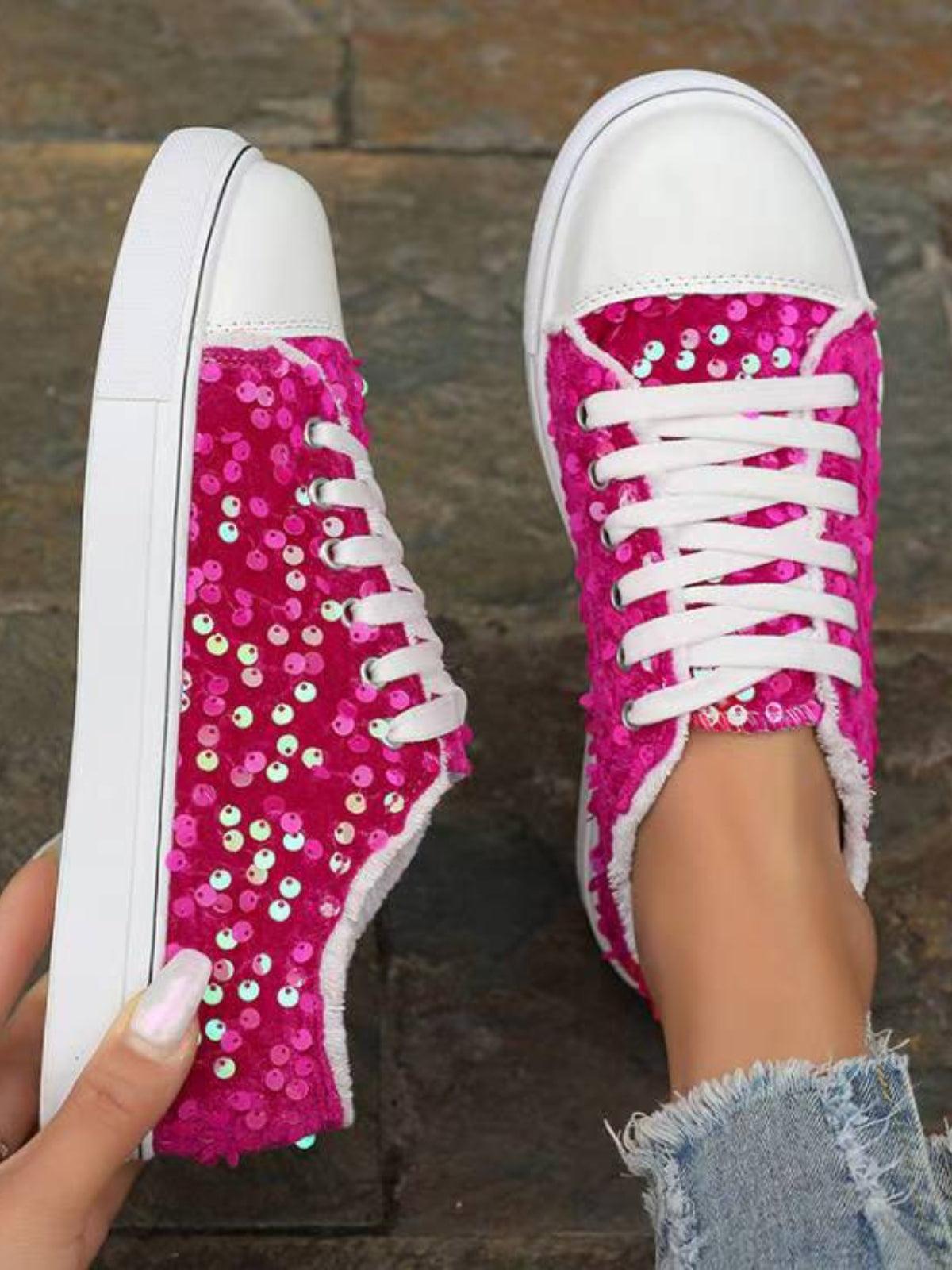 Sequin Round Toe Flat Sneakers - Trendy by Luna